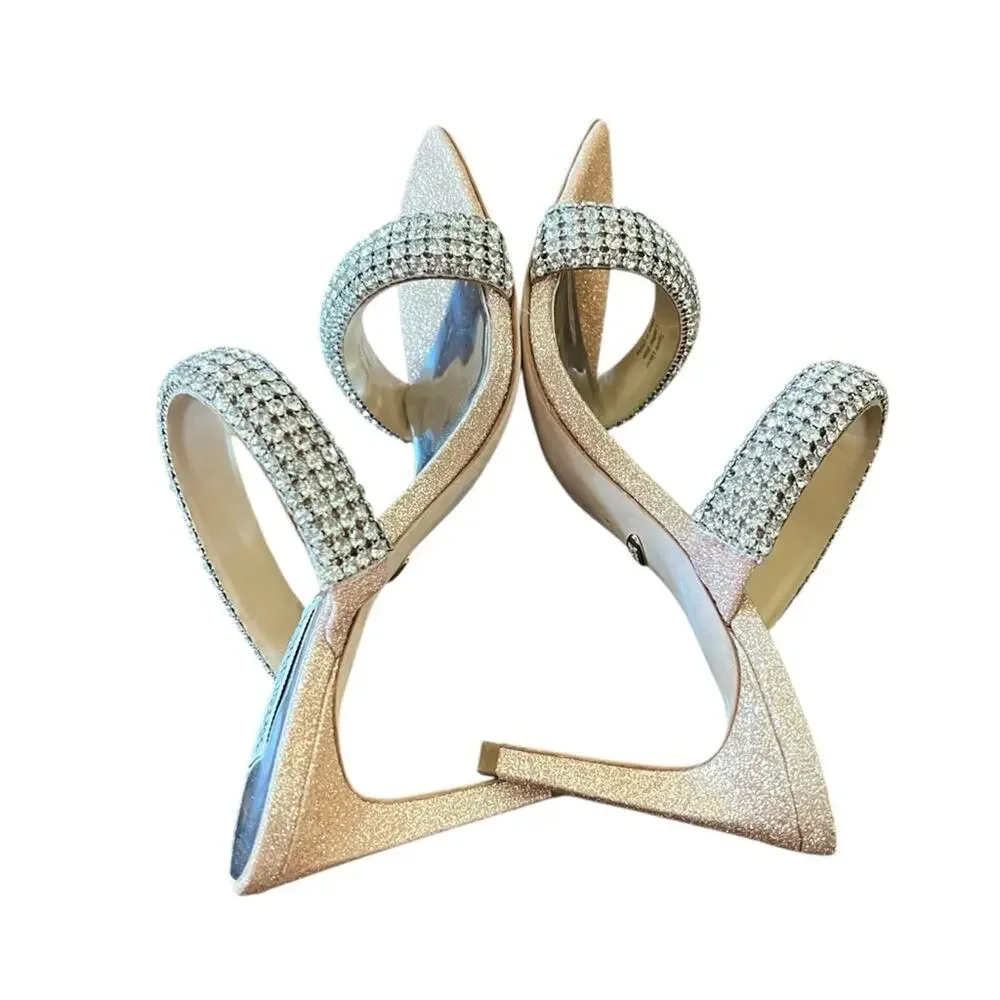 Badgley Mischka Sade Jeweled Double-Band Stiletto Heels Blush Gold NEW Size 7.5